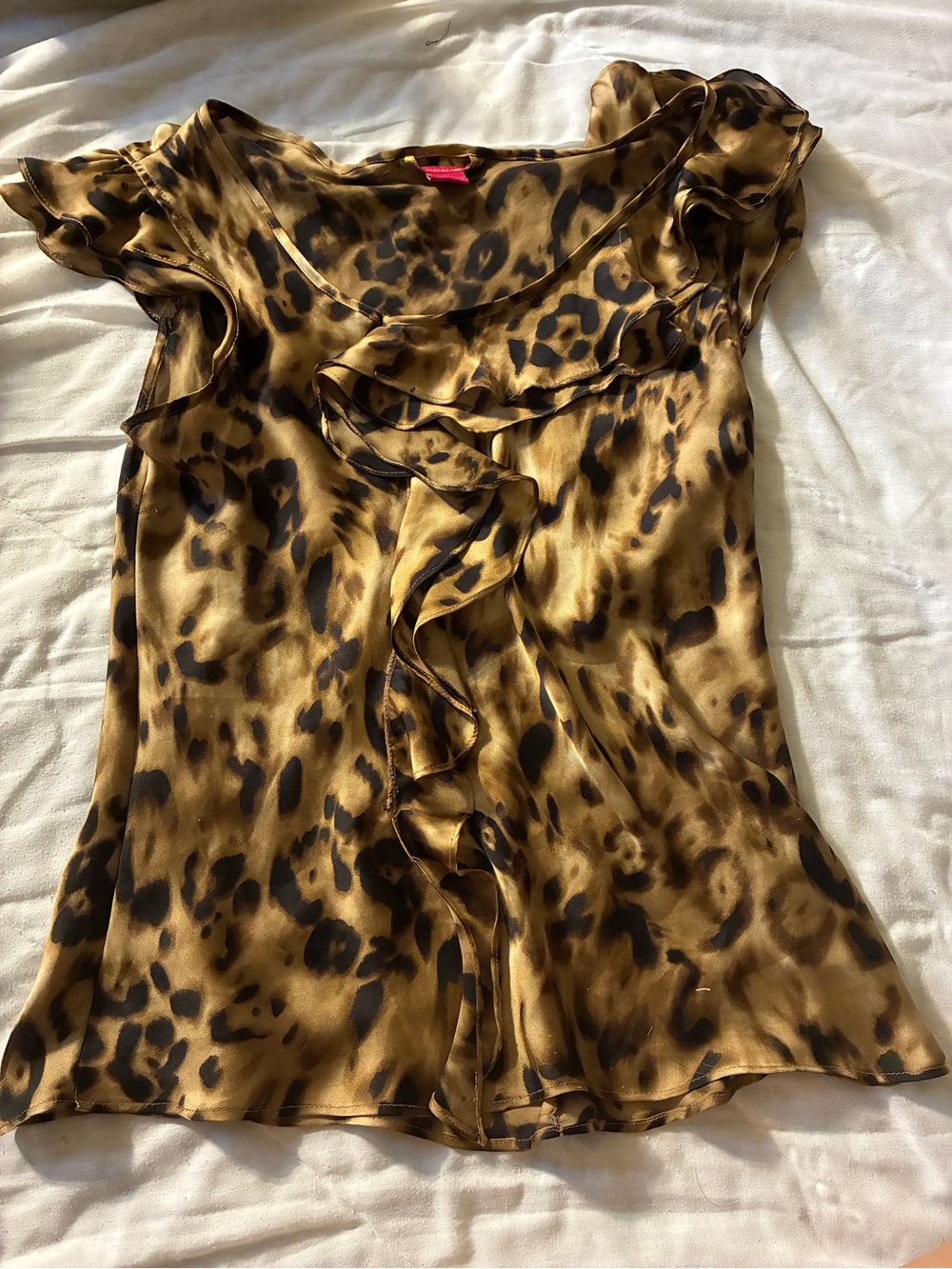 Sunny Leigh Leopard-Print Ruffle Front Blouse - Brown & Black